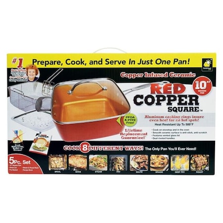 Red Copper Red Copper 6473383 10 in. 4.5 qt. As Seen On TV Ceramic Copper Square Deep Dish Pan  Red 6473383